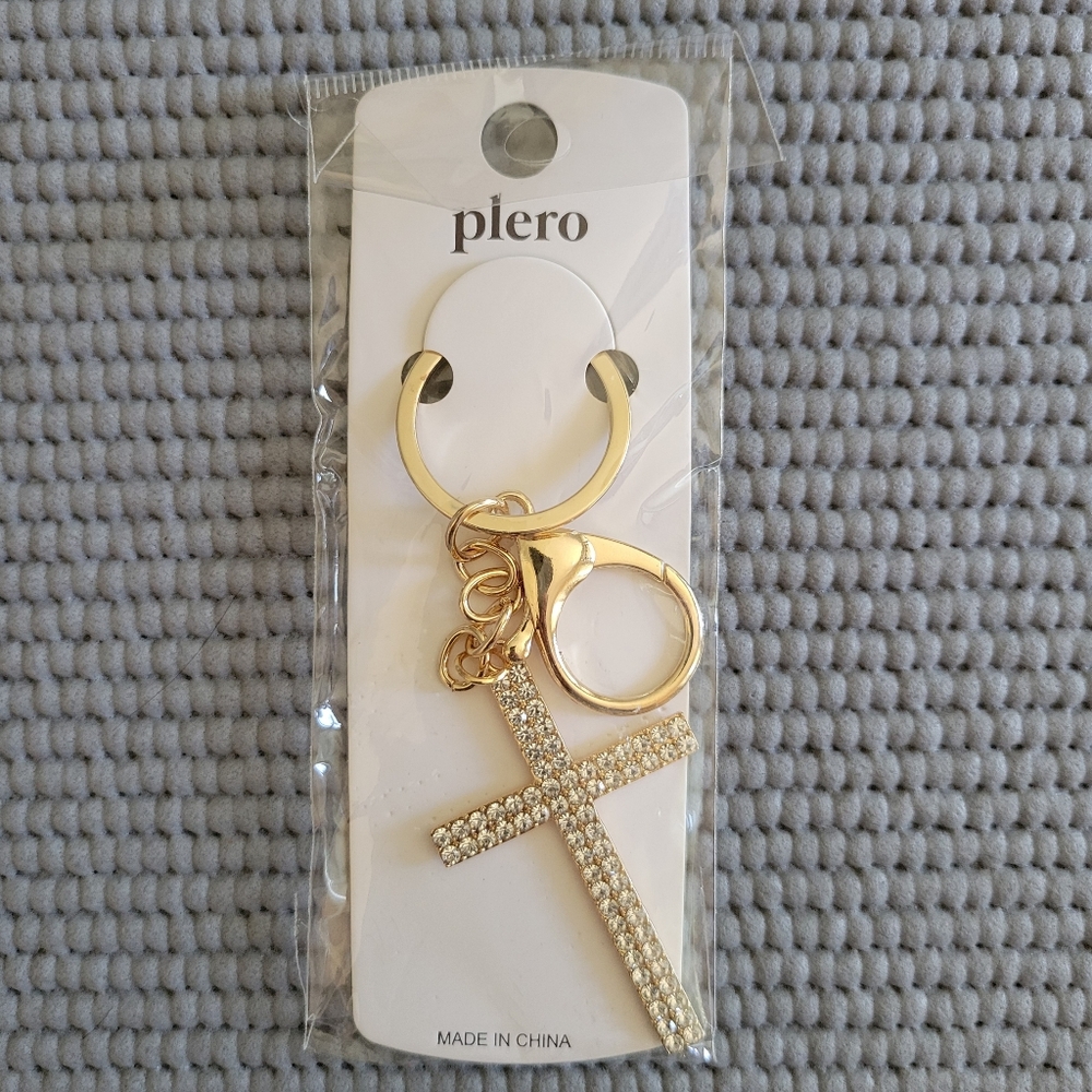 🆕️ Cross Gold And Rhinestone Bling Keychain Religious Jesus Bag Accessory